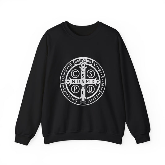 St Benedict Medal Crewneck Sweatshirt for the Faithful Warrior