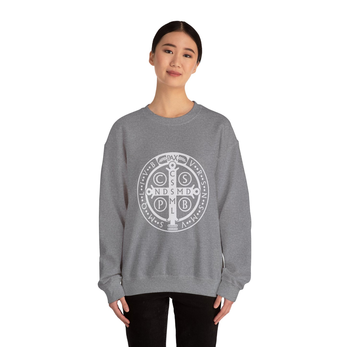 St Benedict Medal Crewneck Sweatshirt for the Faithful Warrior