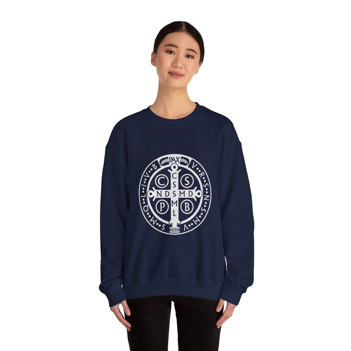 St Benedict Medal Crewneck Sweatshirt for the Faithful Warrior