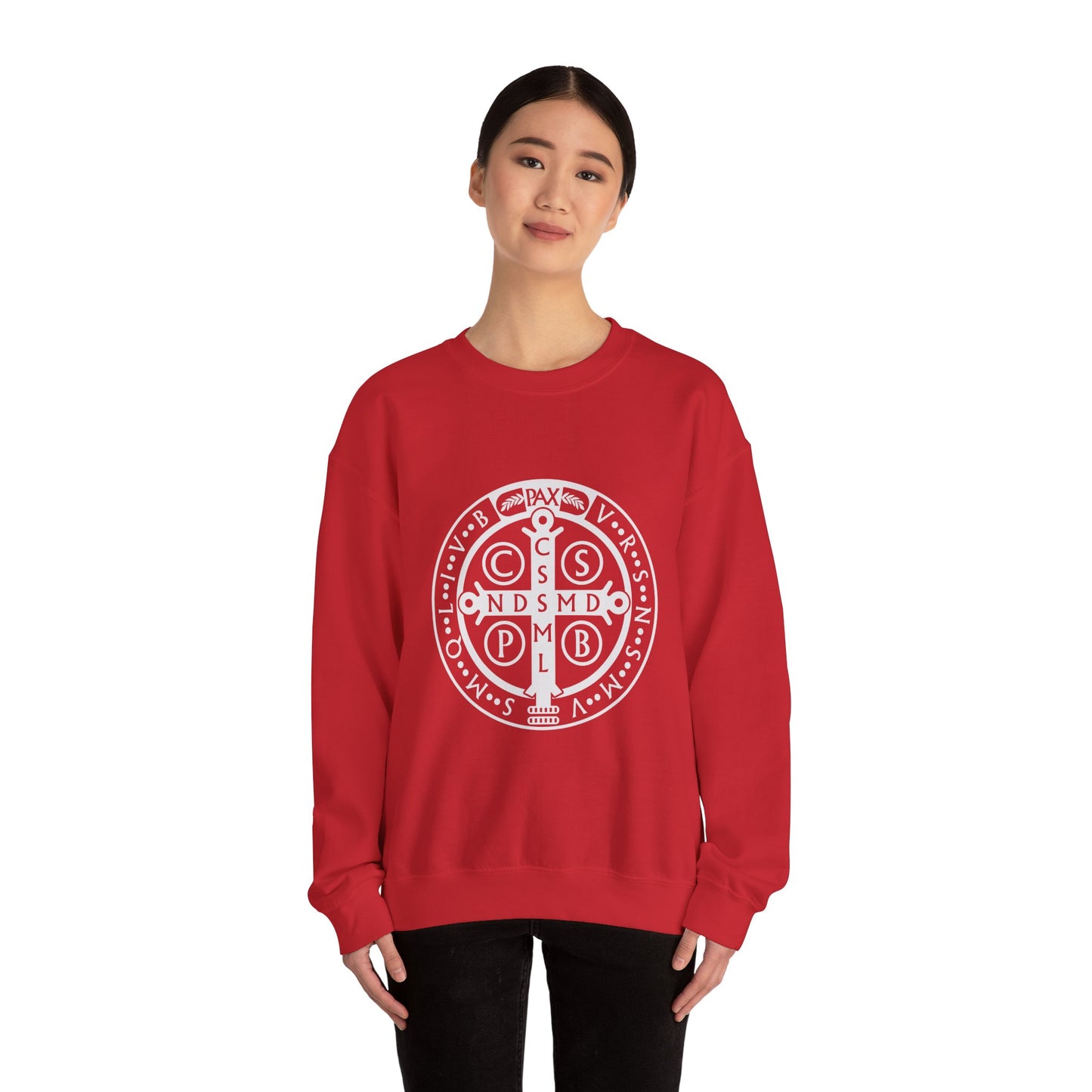 St Benedict Medal Crewneck Sweatshirt for the Faithful Warrior